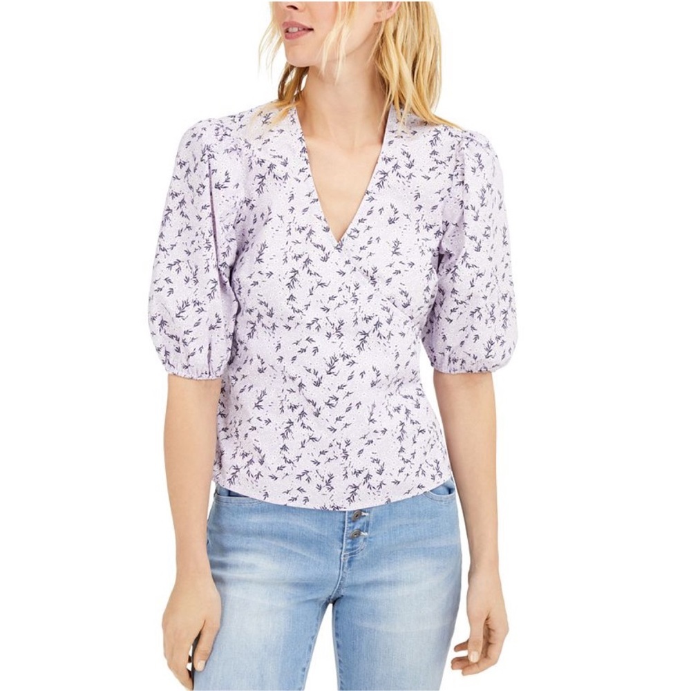 INC Purple Floral Puff-Sleeve Blouse XS NWT